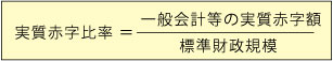 実質赤字比率＝一般会計等の実質赤字額÷標準財政規模